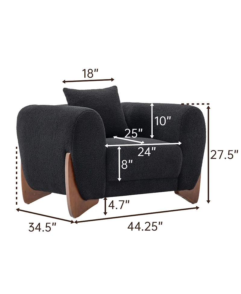Morden Fort Mid Century Modern Accent Arm Chair Sherpa Upholstered Living Room Small Sofa Chairs with Waist Cushion