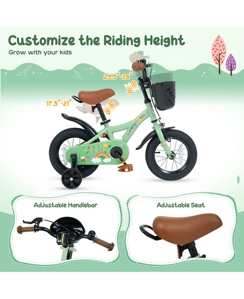 Sugift 12 in Girls Bike with Training Wheels and Basket, Ages 3-4