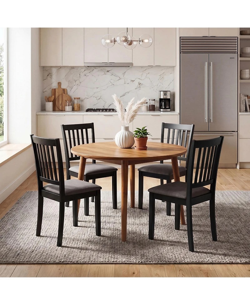 Gymax Set of 4 Wooden Dining Chairs Upholstered Kitchen Chairs with Rubber Wood Frame