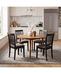 Gymax Set of 4 Wooden Dining Chairs Upholstered Kitchen Chairs with Rubber Wood Frame