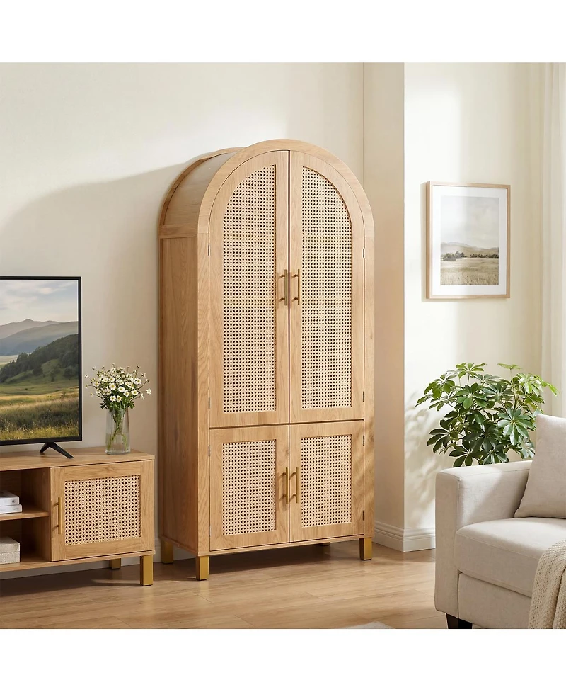 Streamdale Furniture 71" Arched Rattan Storage Cabinet with Adjustable Shelves and Doors