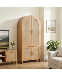 Streamdale Furniture 71" Arched Rattan Storage Cabinet with Adjustable Shelves and Doors