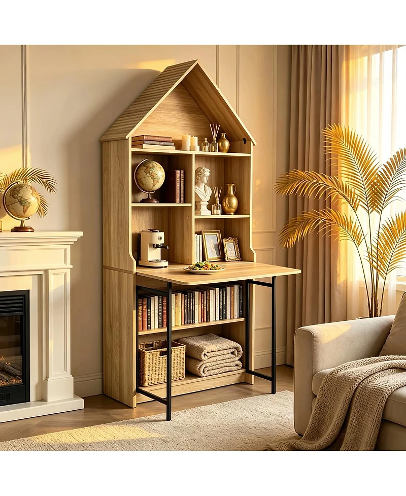 Streamdale Furniture Folding Craft Desk with Storage Shelves and Bookshelf Convertible