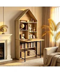 Streamdale Furniture Folding Craft Desk with Storage Shelves and Bookshelf Convertible