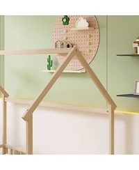 Streamdale Furniture Twin House Floor Bed with Roof and Guardrails