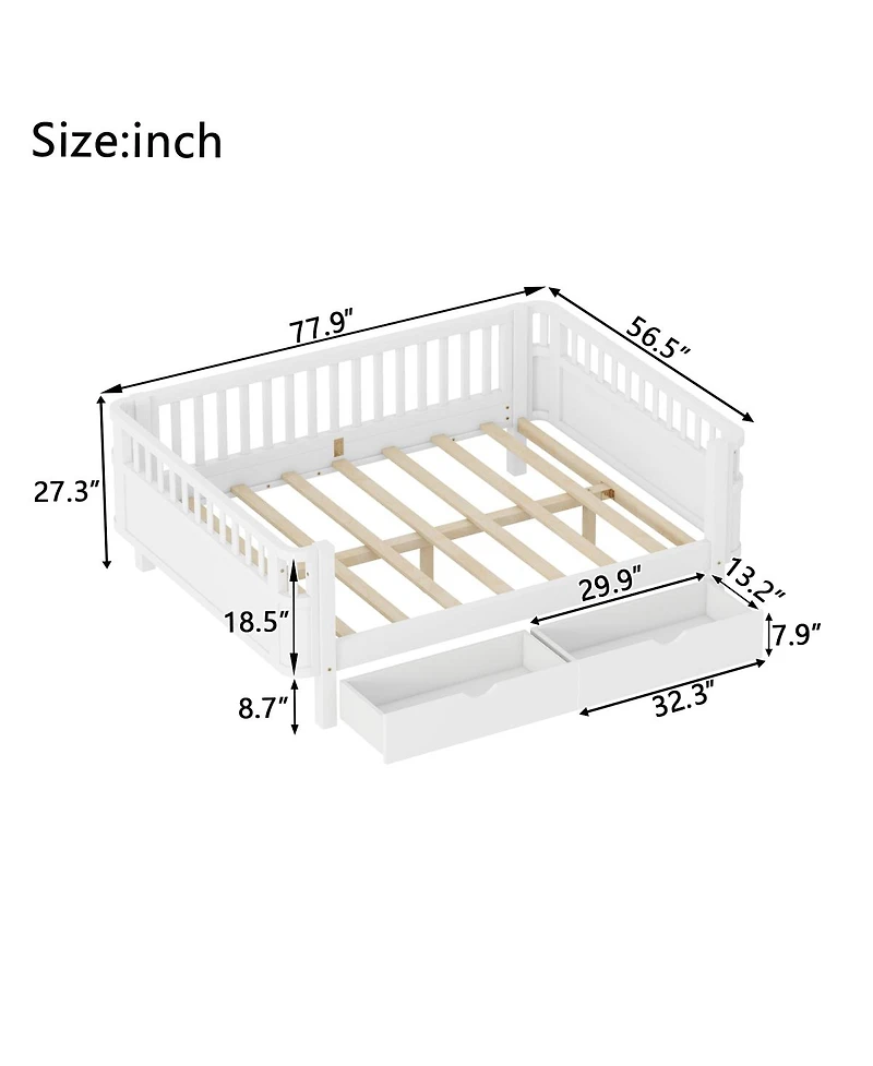 Streamdale Furniture Full Size Wood Platform Bed with Rails for Kids