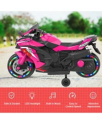 Sevorley 12V Kids Electric Ride-On Motorcycle with Music, Training Wheels, Rechargeable, Ages 3-6