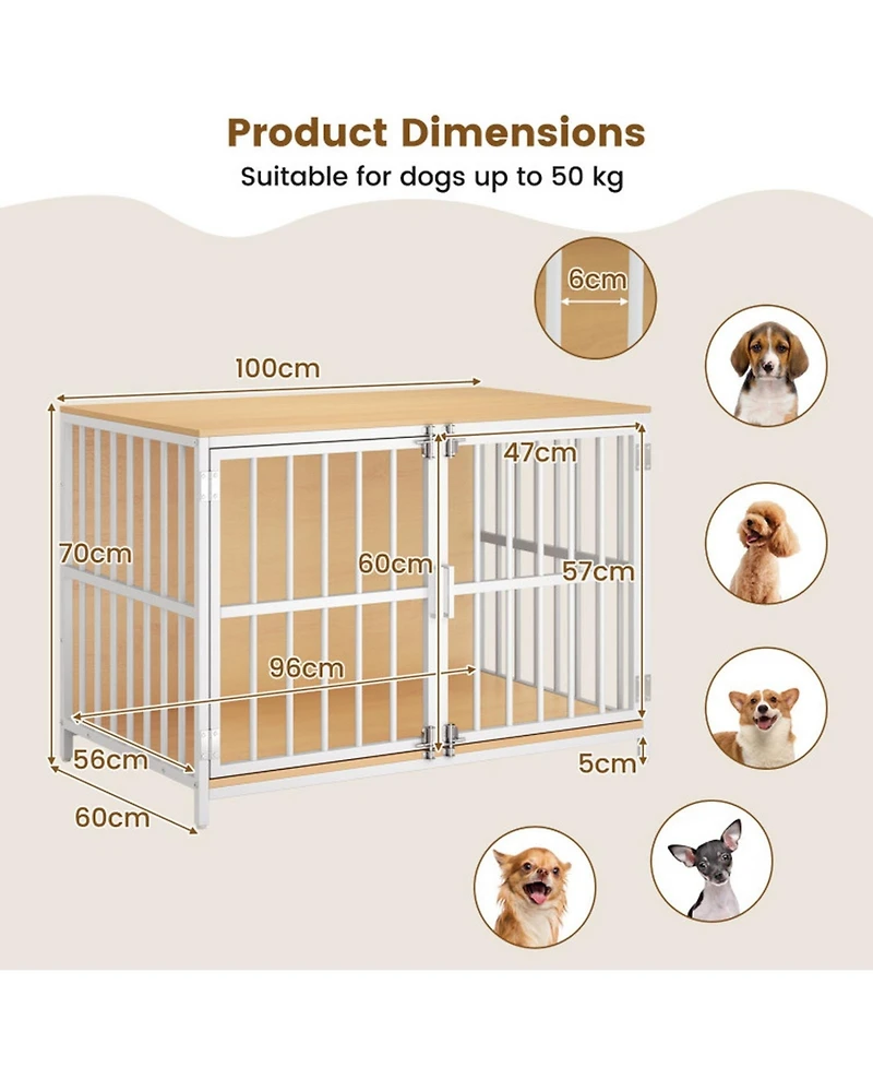 Sugift 40 Inch Dog Crate Furniture Kennel Side Table with Dual Lockable Double Doors