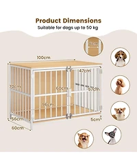 Sugift 40 Inch Dog Crate Furniture Kennel Side Table with Dual Lockable Double Doors