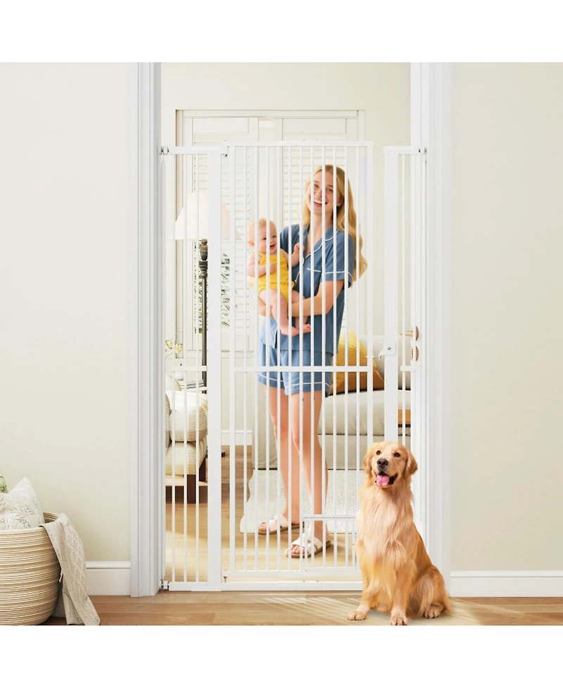 Sugift Extra Tall Pet Gate 67.5 Inch Heavy-Duty Metal Barrier with Adjustable Width and Lockable Small Door