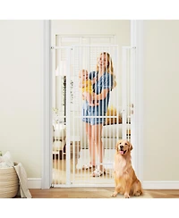 Sugift Extra Tall Pet Gate 67.5 Inch Heavy-Duty Metal Barrier with Adjustable Width and Lockable Small Door