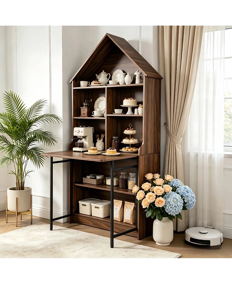 Streamdale Furniture Folding Craft Desk with Storage Shelves and Bookshelf Convertible