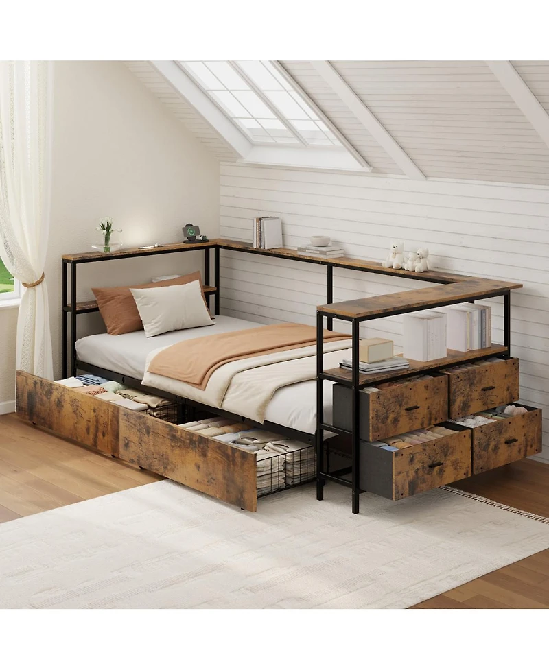 Streamdale Furniture Twin Metal Platform Bed Frame with Storage Drawers
