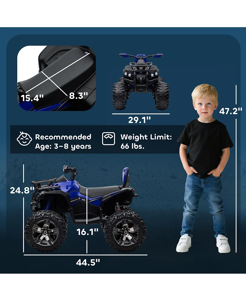 Aosom 12V Kids Atv Quad Car Toy with Music & Headlights,