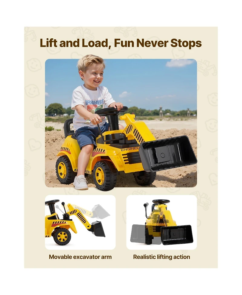 Sugift Foot to Floor Excavator Ride-On Push Car, 55 lb. Capacity, Ages 19 to 36 Months