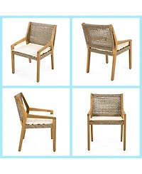 Asagikoiai 7-Piece Weather Resistant Wooden Outdoor Dining Set with Slatted Table