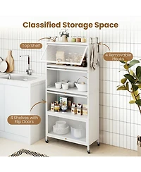 Sugift 5-Tier Rolling Kitchen Pantry Storage Cabinet with Flip-Up Transparent Doors and Adjustable Feet