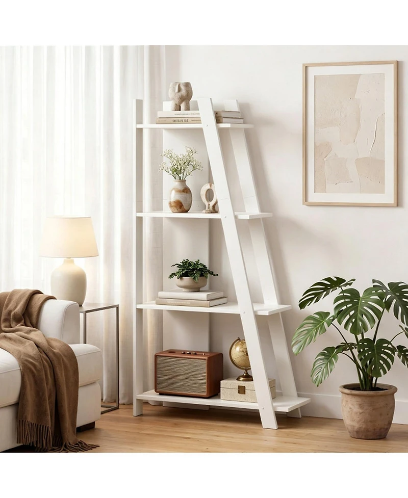 Sugift 4-Tier Vertical Bookshelf 61 Inch Wooden Display Shelf for Small Spaces with Anti-Toppling Device