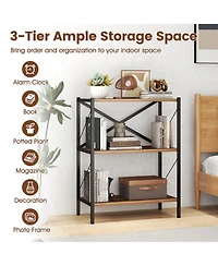 Sugift 3-Tier Open Bookshelf with Heavy-Duty X-Braced Metal Frame