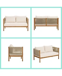 Asagikoiai 4-Piece Rope Outdoor Patio Conversation Set with Acacia Wood Frame and Cushions