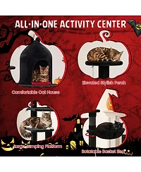 Gymax Gothic Cat Tree 50'' Large Cat Tower with House Coffin Bed Spider Hanging Ball