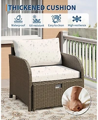 homfan 5-Piece Outdoor Patio Conversation Set Rattan Wicker Patio Furniture with Hidden Ottomans, Soft Cushions and Glass Coffee Table