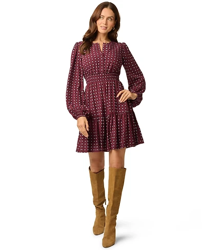 Adrianna Papell Women's Sophia Long-Sleeve A-Line Split Neck Dress