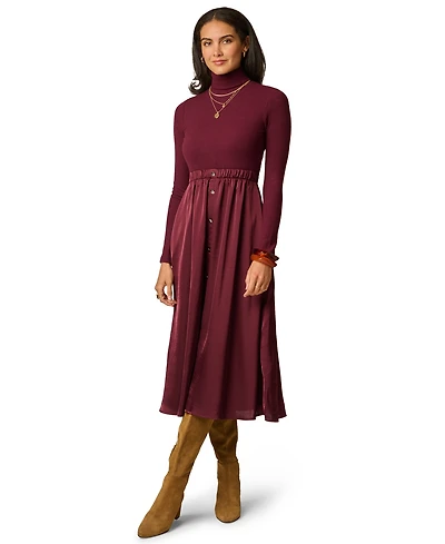 Adrianna Papell Women's Amelia Turtleneck Long-Sleeve A-Line Midi Dress