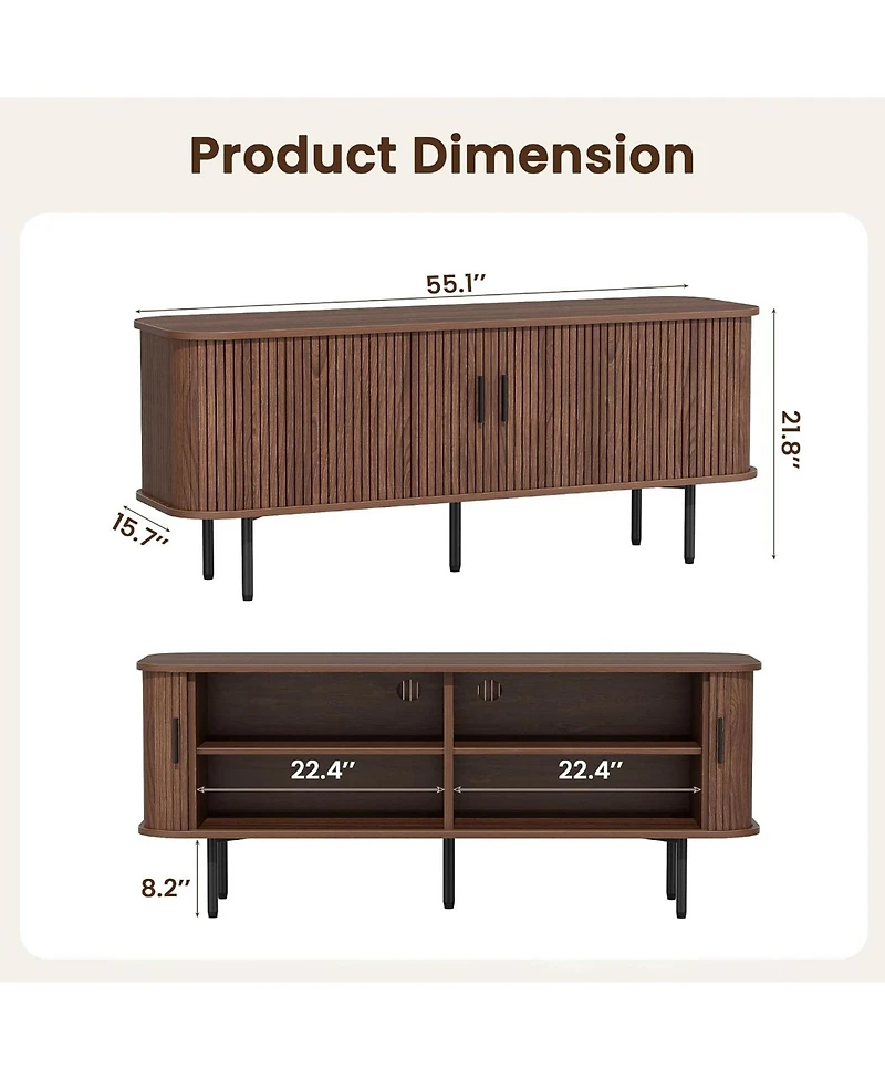Vabches 55" W Fluted Tv Stand Buffet Sideboard Cabinet for 60" TVs with Doors and Storage for Living Room