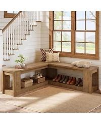 Tribesigns L-Shaped Corner Bench:61" breakfast nook bench with storage.Farmhouse wooden dining bench with shelf for living room,entryway. Backless