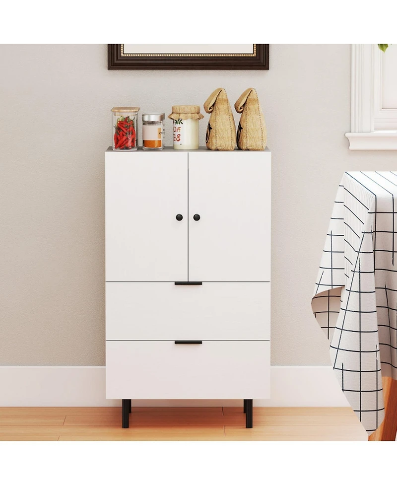 Sugift Sideboard Buffet Cabinet with 2 Doors 2 Drawers and Raised Metal Legs