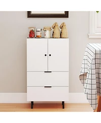 Sugift Sideboard Buffet Cabinet with 2 Doors 2 Drawers and Raised Metal Legs