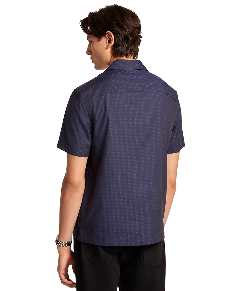 Michael Kors Men's Cotton Dobby Pindot Camp Collar Shirt