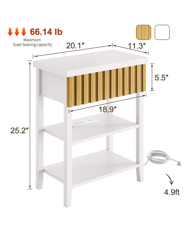 Flynama Fluted Nightstand with Charging Station