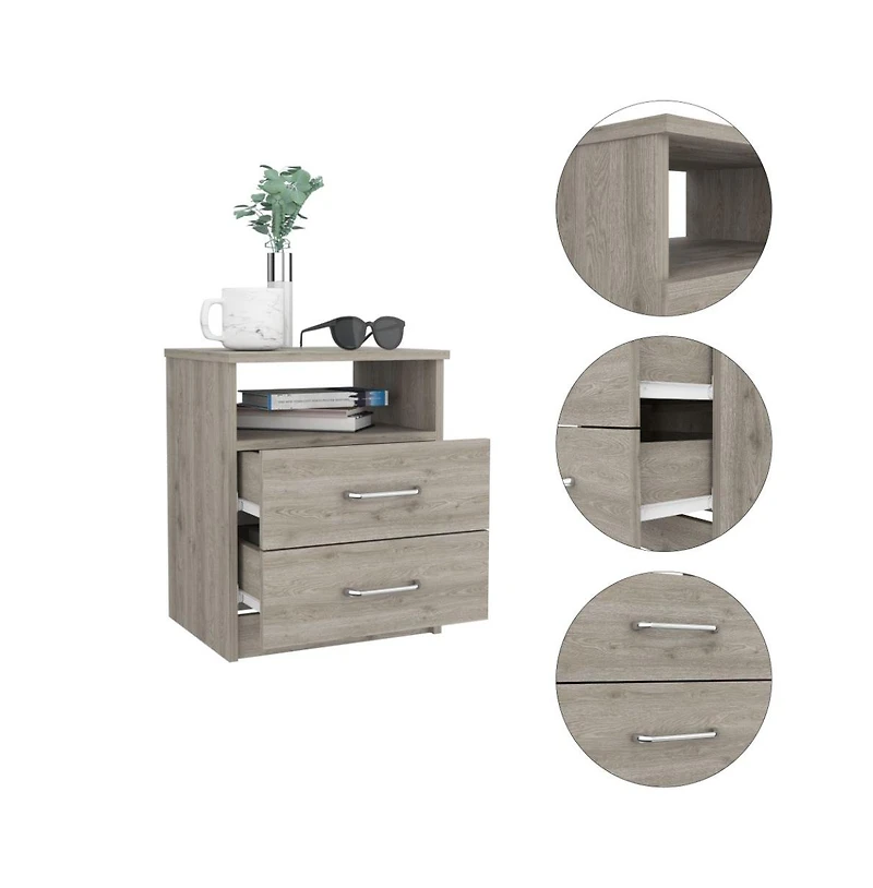 Flynama Nightstand with 2 Drawers and Open Shelf, Modern Bedside Table