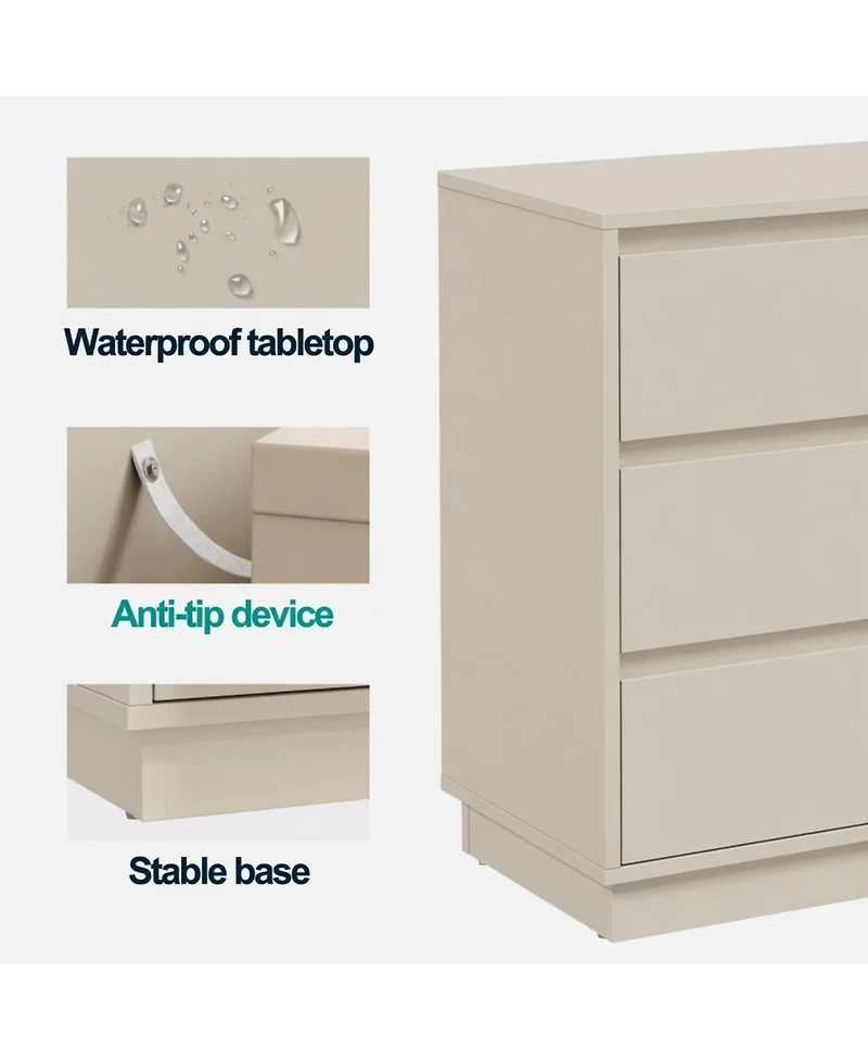 Flynama 23.6" Wide 3 Drawer Modern Nightstand, Beige Storage Bedside Table with Soft Close Drawers