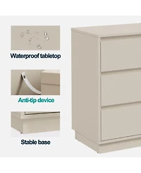 Flynama 23.6" Wide 3 Drawer Modern Nightstand, Beige Storage Bedside Table with Soft Close Drawers