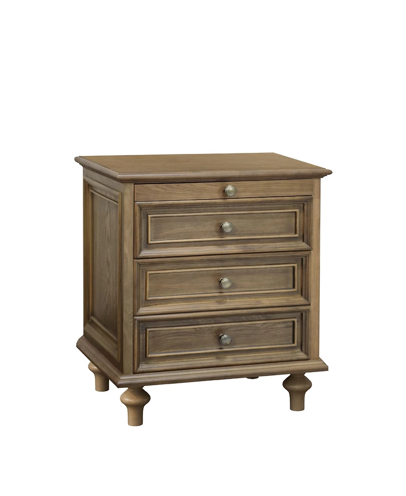 Flynama Farmhouse Nightstand, 4 Drawers and Pull-Out Tray Wood Side Table