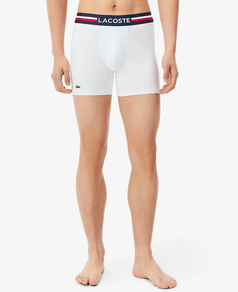 Lacoste Men's Regular Fit Stretch French Flag Boxer Briefs, Pack of 3