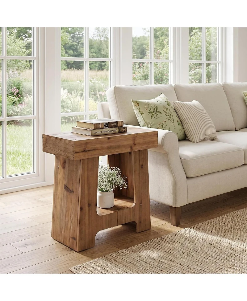 Tribesigns 23.6" Rustic End Table with Storage Shelf