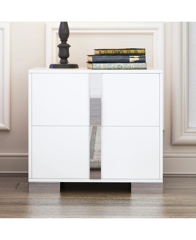 Flynama Mirrored Nightstand with Metal Legs and 2 Drawers
