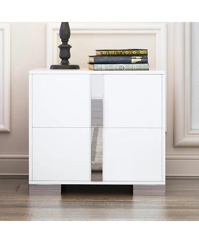 Flynama Mirrored Nightstand with Metal Legs and 2 Drawers