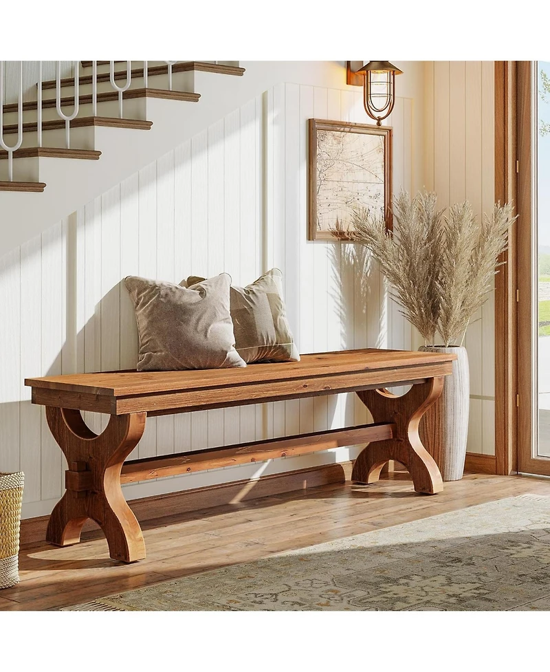 Tribesigns Solid Wood Entryway Bench, 55-Inch Farmhouse Indoor Bench