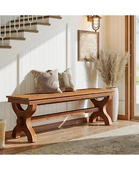 Tribesigns Solid Wood Entryway Bench, 55-Inch Farmhouse Indoor Bench