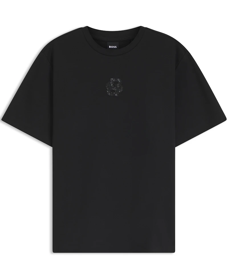 Boss by Hugo Women's Relaxed-Fit Monogram Heavyweight Cotton Sequin-Embroidered T-Shirt