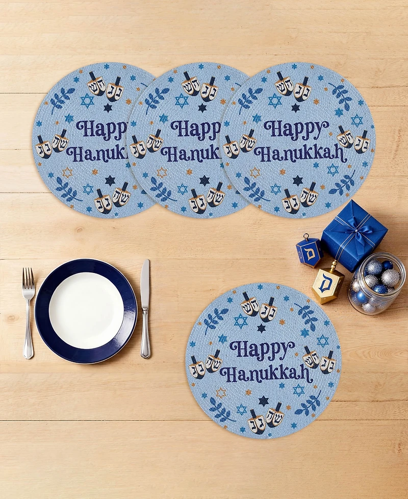 Avanti Happy Hanukkah Woven Braided Round Placemats, Set of 4