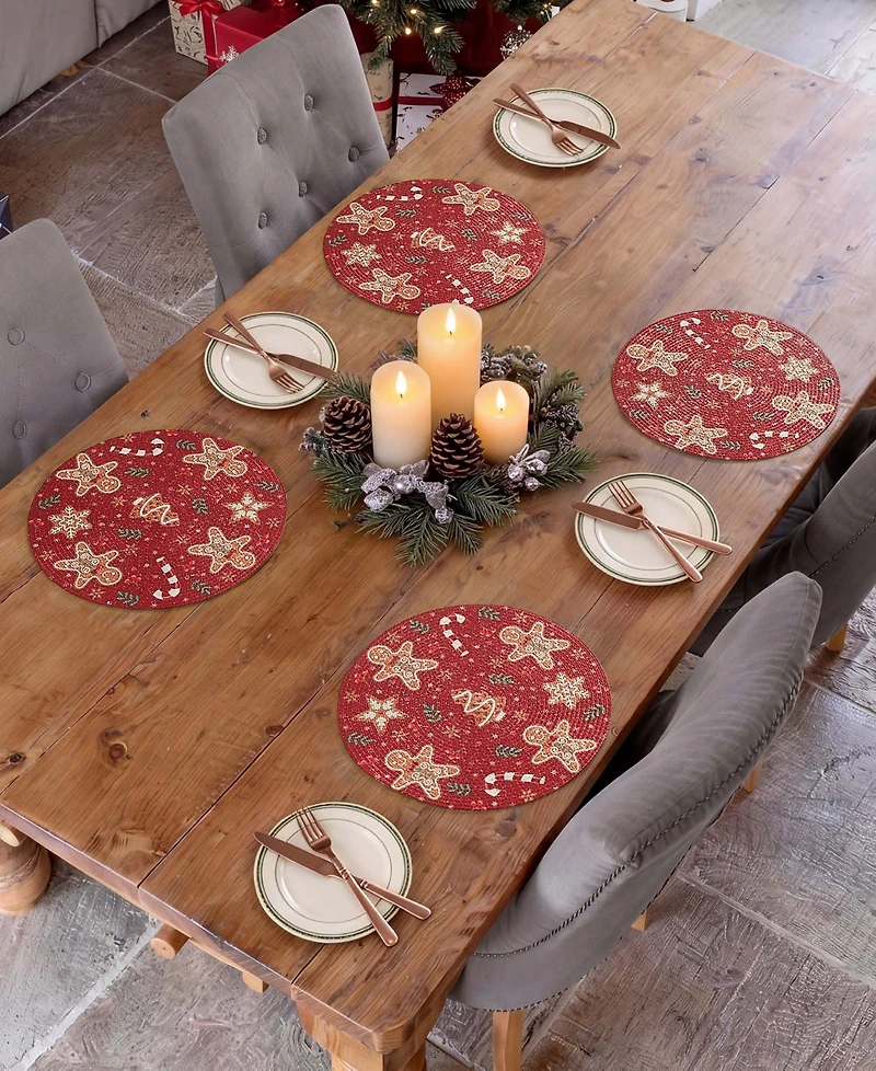 Avanti Holiday Treats Woven Braided Round Placemats, Set of 4