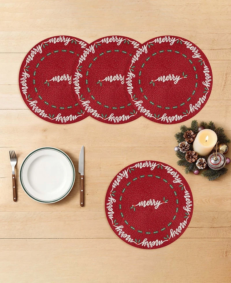 Avanti Merry Holly Woven Braided Round Placemats, Set of 4