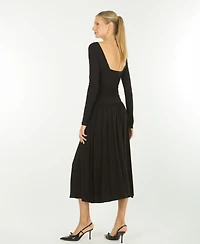 Super Natural by Secret Mission Women's Embroidered Shirt Midi Dress with Self Belt