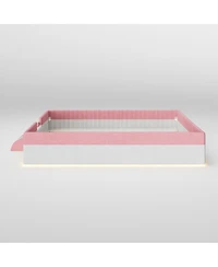 Streamdale Furniture King Size Upholstered Floor Bed with Fence and Led Lights
